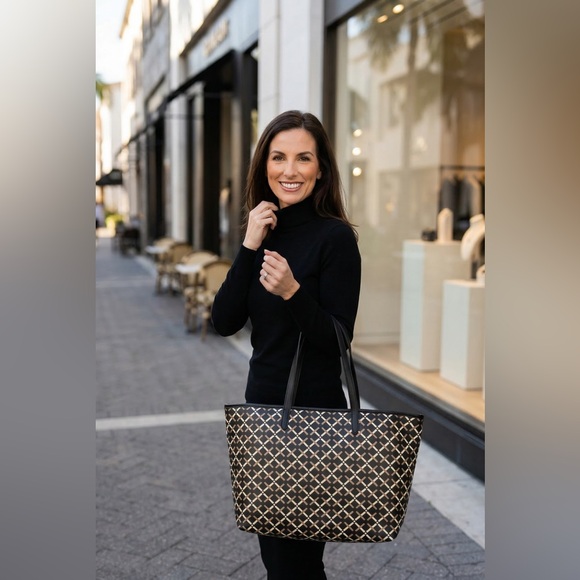 a new day Handbags - a new day Black and Cream Patterned Tote